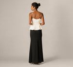 Pearly Beaded Peplum Combo Gown In Black Ivory 5
