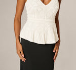 Pearly Beaded Peplum Combo Gown In Black Ivory 4