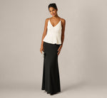 Pearly Beaded Peplum Combo Gown In Black Ivory 1