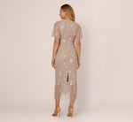 Flutter Sleeve Floral Beaded Fringe Midi Dress In Marble 6