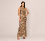 Sleeveless Asymmetrical Damask Metallic Gown In Chocolate 2