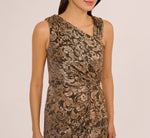 Sleeveless Asymmetrical Damask Metallic Gown In Chocolate 4