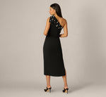 Pearly Beaded Bow Shoulder Midi Dress In Black 5