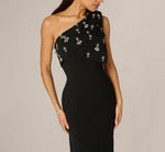 Pearly Beaded Bow Shoulder Midi Dress In Black 3