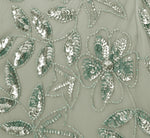 Floral Beaded Godet Cape Gown In Aqua Dust 7