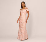 Off Shoulder 3D Floral Jacquard Gown In Blush 3