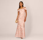 Off Shoulder 3D Floral Jacquard Gown In Blush 2