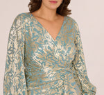 Plus Size Long Sleeve Metallic Crinkle Drape Gown In Mint Gold 4