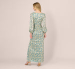 Long Sleeve Metallic Crinkle Drape Gown In Mint Gold 5