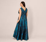 Plus Size Ruffle Floral Jacquard High Low Gown In Cobalt Multi 6