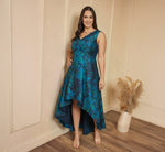 Plus Size Ruffle Floral Jacquard High Low Gown In Cobalt Multi 1