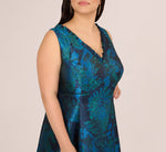 Plus Size Ruffle Floral Jacquard High Low Gown In Cobalt Multi 4