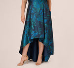 Plus Size Ruffle Floral Jacquard High Low Gown In Cobalt Multi 5