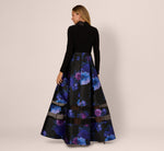 Long Sleeve Floral Tuxedo Combo Ballgown In Black Multi 5