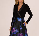 Long Sleeve Floral Tuxedo Combo Ballgown In Black Multi 3