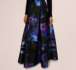 Long Sleeve Floral Tuxedo Combo Ballgown In Black Multi 4