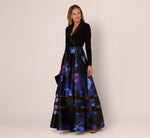 Long Sleeve Floral Tuxedo Combo Ballgown In Black Multi 1