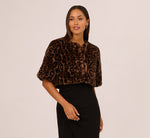 Animal Print Faux Fur Bolero Shrug In Brown Black 2