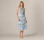 Sleeveless Floral Beaded Embroidery Ruffle Midi Dress In Elegant Sky Multi 2
