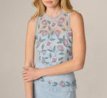 Sleeveless Floral Beaded Embroidery Ruffle Midi Dress In Elegant Sky Multi 3