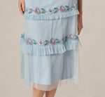 Sleeveless Floral Beaded Embroidery Ruffle Midi Dress In Elegant Sky Multi 4