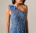 One Shoulder 3D Floral Beaded Ankle Dress In French Blue 4