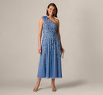 One Shoulder 3D Floral Beaded Ankle Dress In French Blue 1