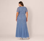 Plus Size Flutter Sleeve Surplice Beaded Gown In French Blue 5