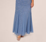 Plus Size Flutter Sleeve Surplice Beaded Gown In French Blue 4