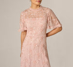 Flutter Sleeve Ruffle Floral Beaded Midi Dress In Blush Whisper 3