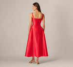 Drop Waist Fit And Flare Mikado Midi Dress In Persimmon 5