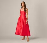 Drop Waist Fit And Flare Mikado Midi Dress In Persimmon 2