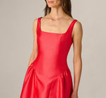 Drop Waist Fit And Flare Mikado Midi Dress In Persimmon 3