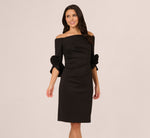Off Shoulder Three Quarter Rosette Sleeve Cocktail Dress In Black 2