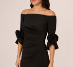 Off Shoulder Three Quarter Rosette Sleeve Cocktail Dress In Black 3