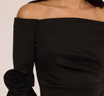 Off Shoulder Three Quarter Rosette Sleeve Cocktail Dress In Black 4