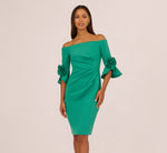 Off Shoulder Three Quarter Rosette Sleeve Cocktail Dress In Emerald 3