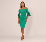 Off Shoulder Three Quarter Rosette Sleeve Cocktail Dress In Emerald 8