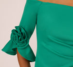 Off Shoulder Three Quarter Rosette Sleeve Cocktail Dress In Emerald 5