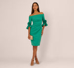 Off Shoulder Three Quarter Rosette Sleeve Cocktail Dress In Emerald 2