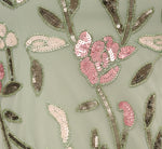 Short Sleeve Floral Beaded Square Neck Cocktail Dress In Icy Sage 6