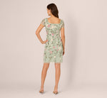 Short Sleeve Floral Beaded Square Neck Cocktail Dress In Icy Sage 5