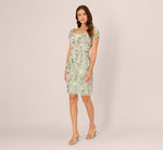 Short Sleeve Floral Beaded Square Neck Cocktail Dress In Icy Sage 7