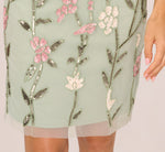 Short Sleeve Floral Beaded Square Neck Cocktail Dress In Icy Sage 4