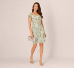 Short Sleeve Floral Beaded Square Neck Cocktail Dress In Icy Sage 1