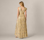 Sleeveless Metallic Crinkle Ruffle Gown In Champagne Gold 5