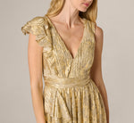 Sleeveless Metallic Crinkle Ruffle Gown In Champagne Gold 3
