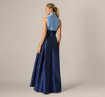 Sleeveless Color Block Tuxedo Ballgown In Icy Topaz Navy 5