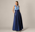 Sleeveless Color Block Tuxedo Ballgown In Icy Topaz Navy 2