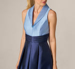 Sleeveless Color Block Tuxedo Ballgown In Icy Topaz Navy 3
